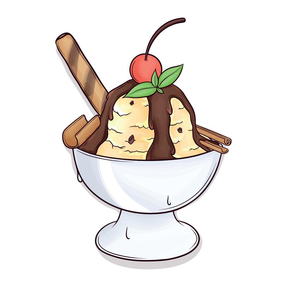 joli sundae de crème glacée dessiné à la main vecteur