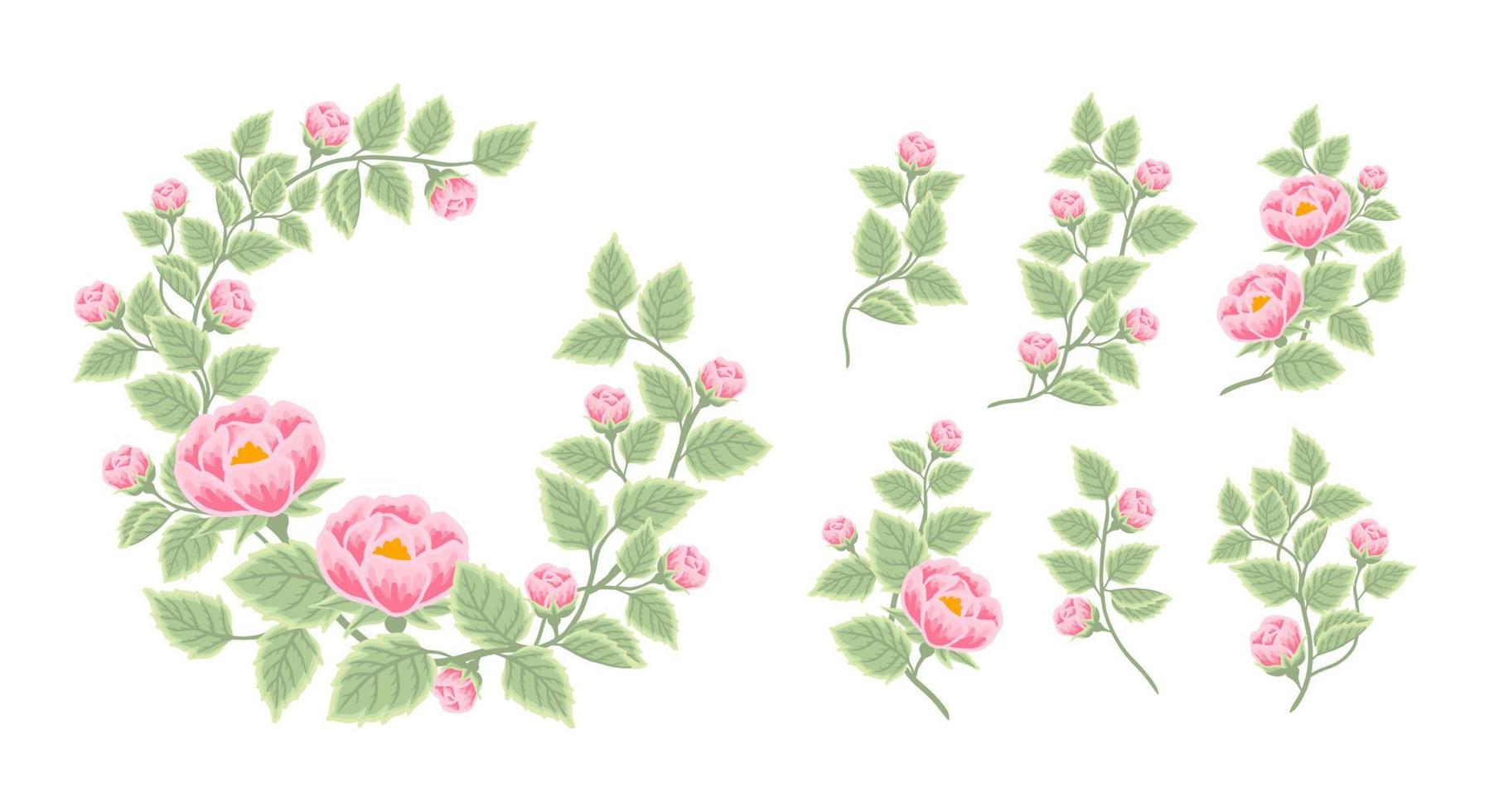 belle couronne de fleurs vintage et ensemble d'arrangement d'illustration vectorielle de bouquet vecteur