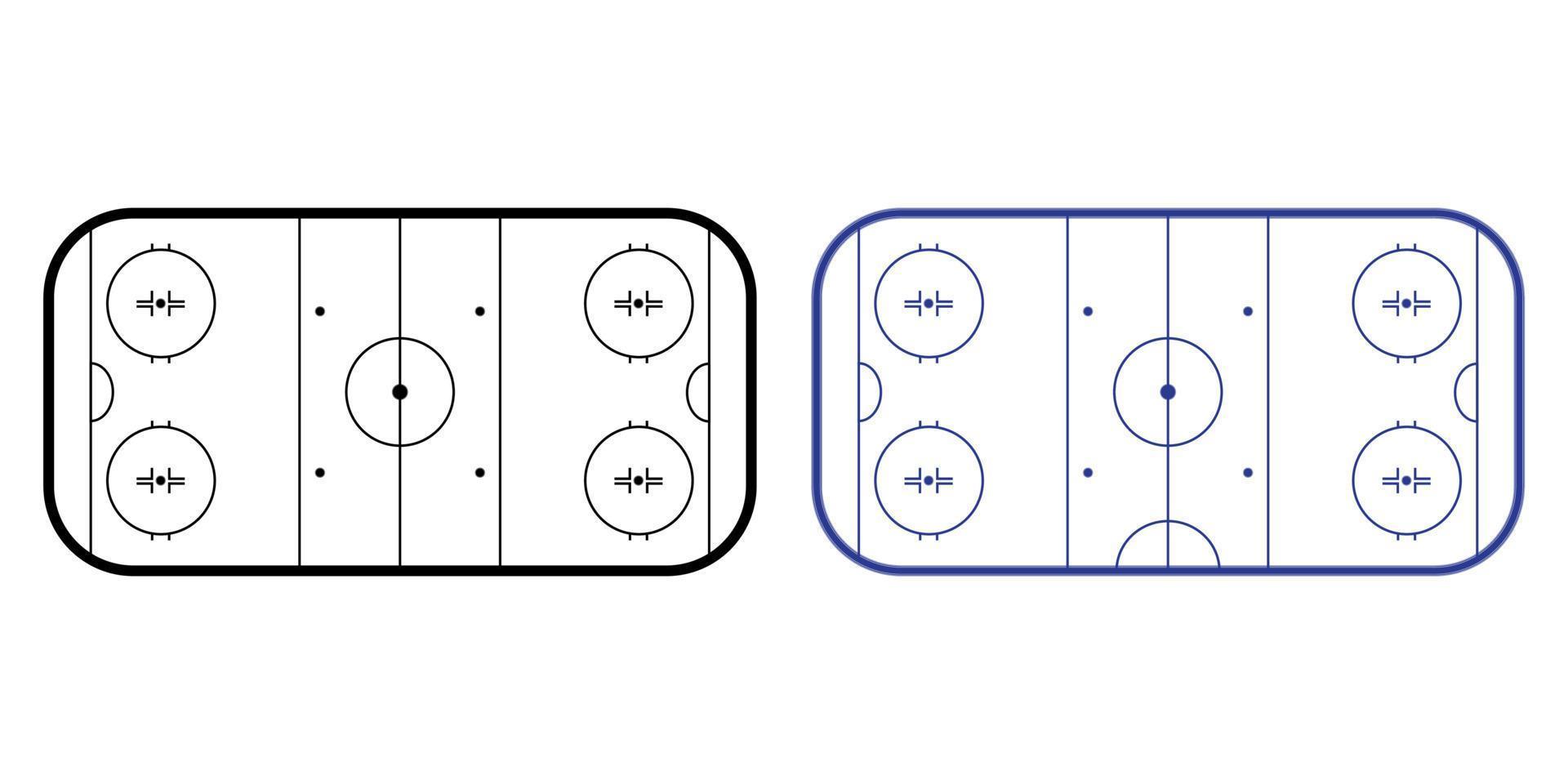 patinoire de hockey sur glace, vue de dessus. contour de terrain de hockey isolé sur fond blanc. illustration vectorielle. vecteur