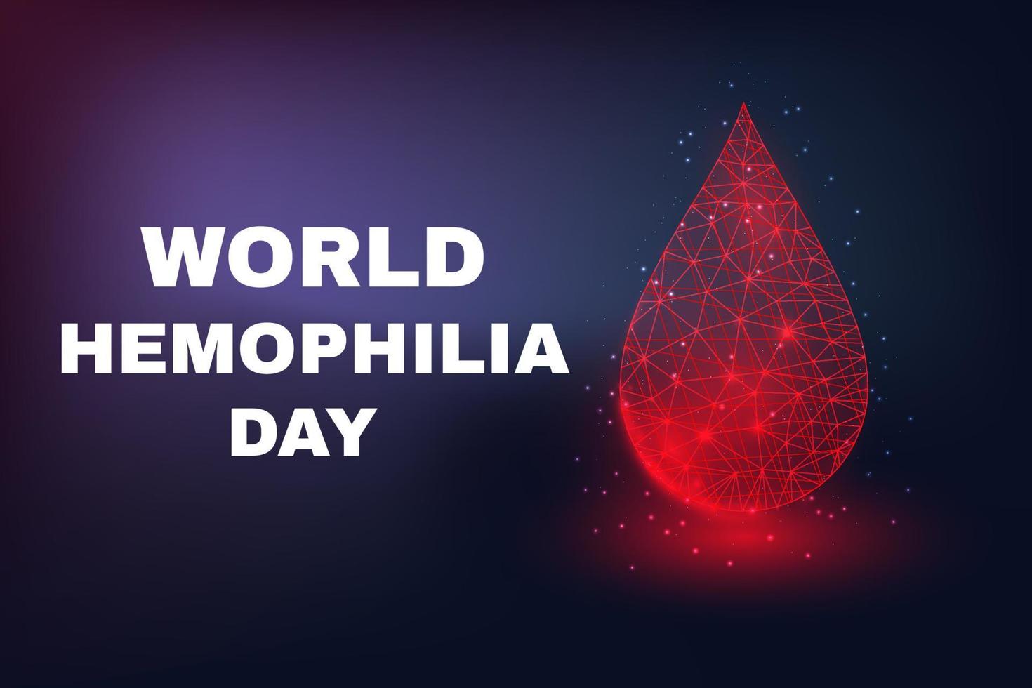 concept de la journée mondiale de l'hémophilie. modèle de bannière avec une goutte de sang blanche low poly rougeoyante. vecteur