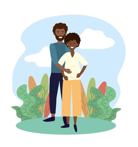 sourire femme et homme couple enceinte de plantes vecteur