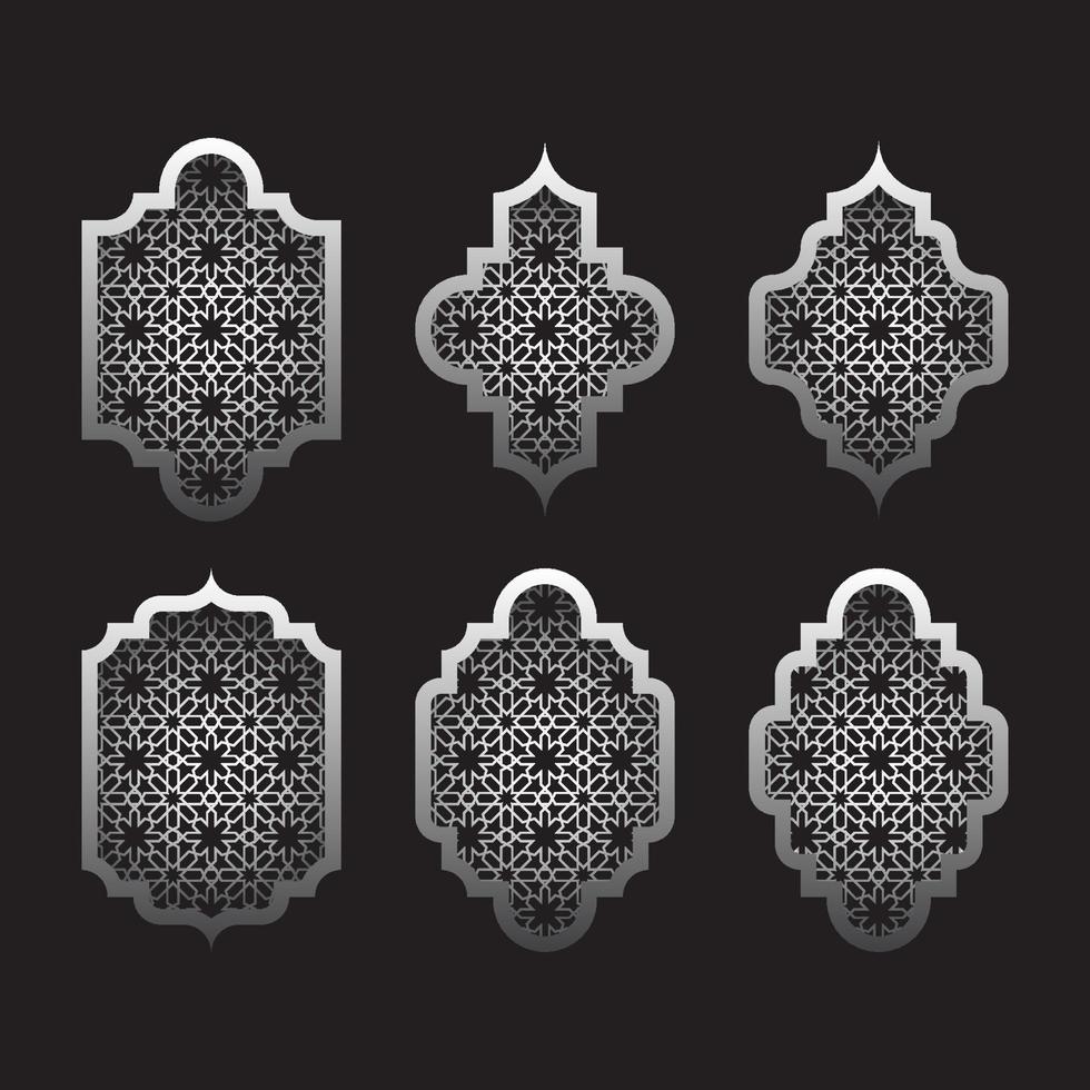 ensemble de fenêtres arabes. cadre islamique avec fond de motif. vecteur