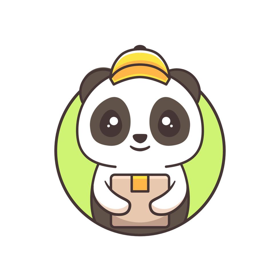 mignon coursier panda avec chapeau jaune vecteur