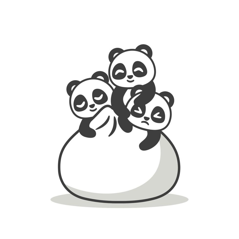 pandas mignons avec une grosse boulette vecteur