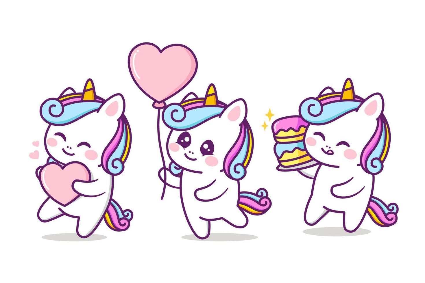 groupe d'anniversaire de personnage de licorne mignon vecteur