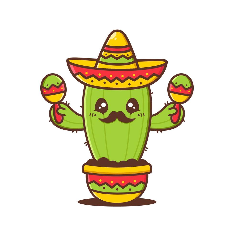 mignon cactus waring sombrero avec des maracas vecteur