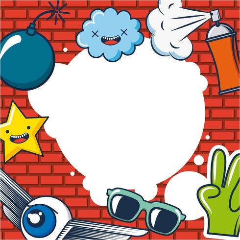 carte idée créative avec nuages, lunettes, oeil ailé, main, étoile, bombe et aérosol vecteur
