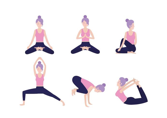 set pose de yoga pratique femme en bonne santé vecteur