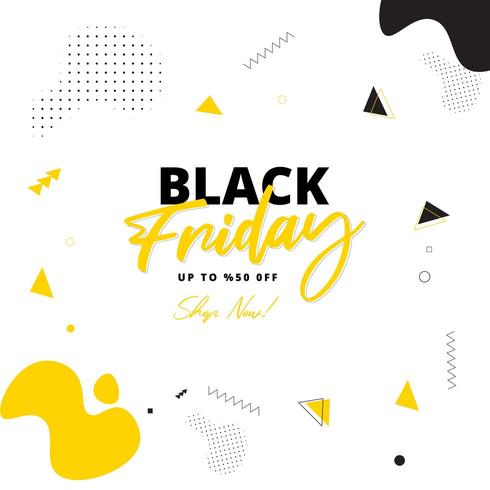 Affiche de vente ou de modèle Black Friday vente avec offre de 50 rabais sur fond abstrait jaune. vecteur