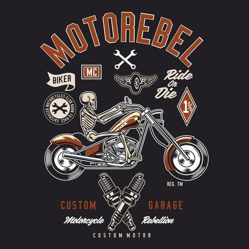 squelette motorebel, motard garage personnalisé vecteur