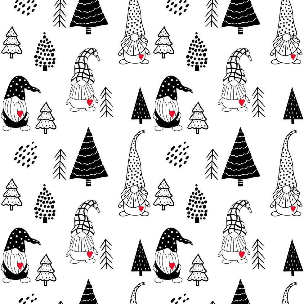 modèle sans couture avec un joli gnome dessiné à la main et un sapin de noël. fond de vecteur de style scandinave d'éléments de doodle