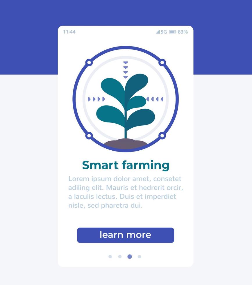 conception de page d'application mobile d'agriculture intelligente, bannière vectorielle vecteur