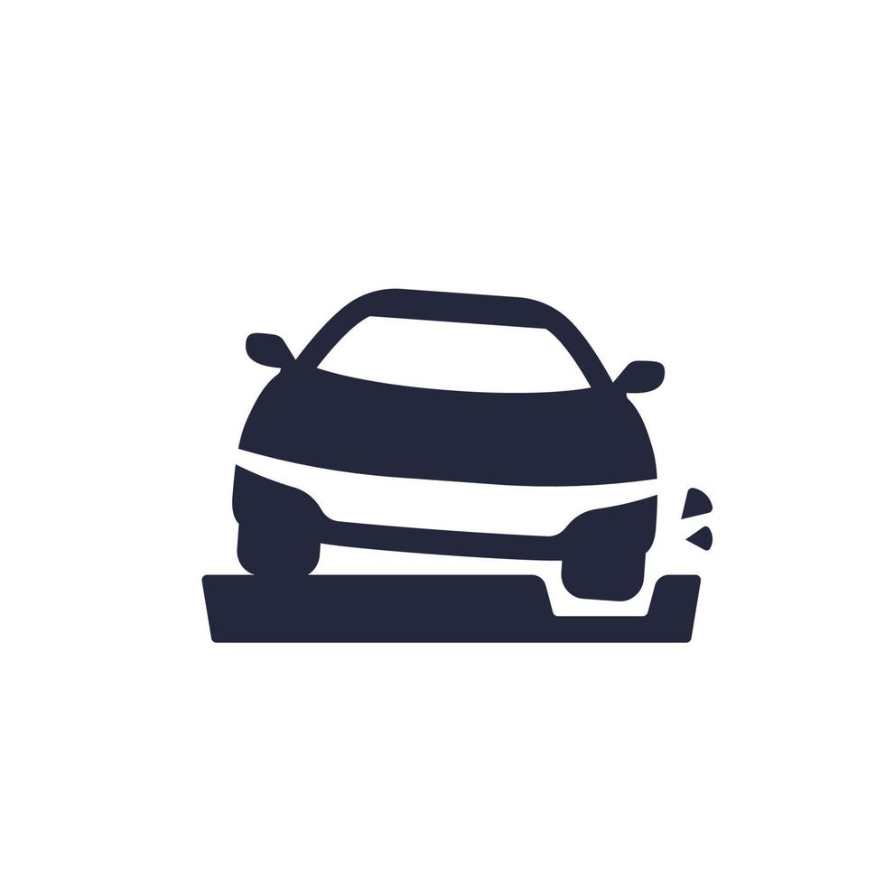 icône de nid de poule avec une voiture et une route vecteur