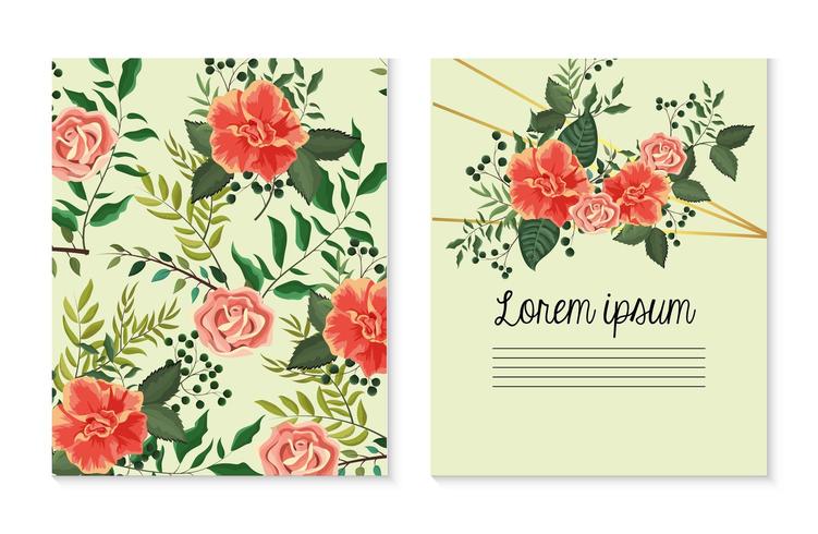 set card with roses plants with leaves vecteur