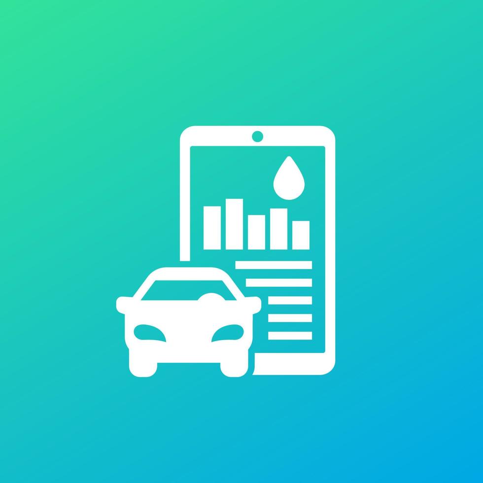 consommation de carburant dans l'application, icône avec voiture et téléphone vecteur