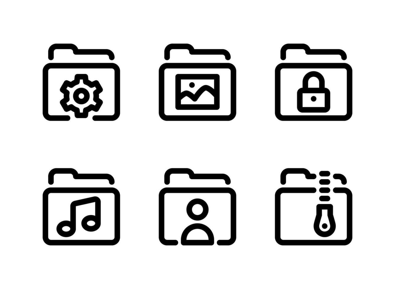 ensemble simple d'icônes de lignes vectorielles liées au dossier de fichiers. contient des icônes comme paramètres, images, verrouillage et plus encore. vecteur