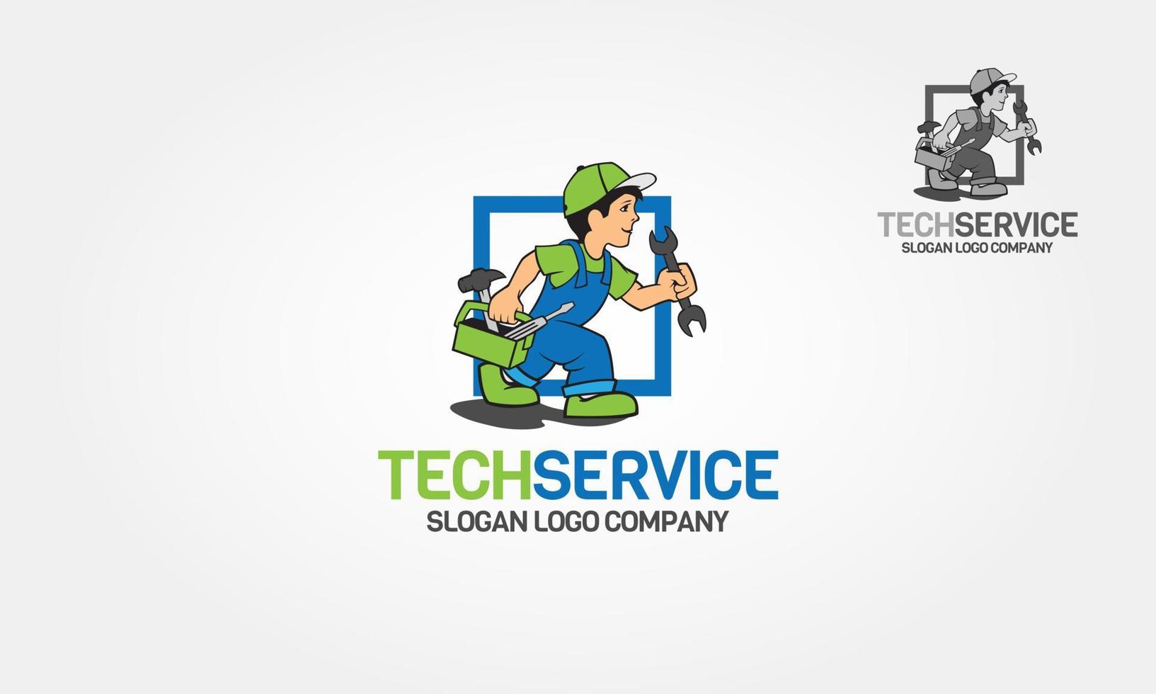 caricature de logo vectoriel de service technique. emblème des services de bricoleur pour votre entreprise.