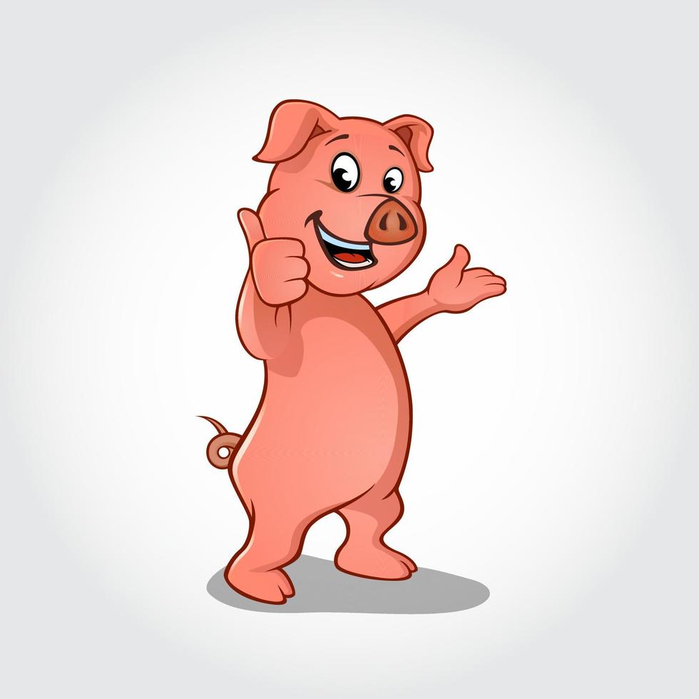 personnage de dessin animé de cochon souriant et abandonnant le pouce vecteur