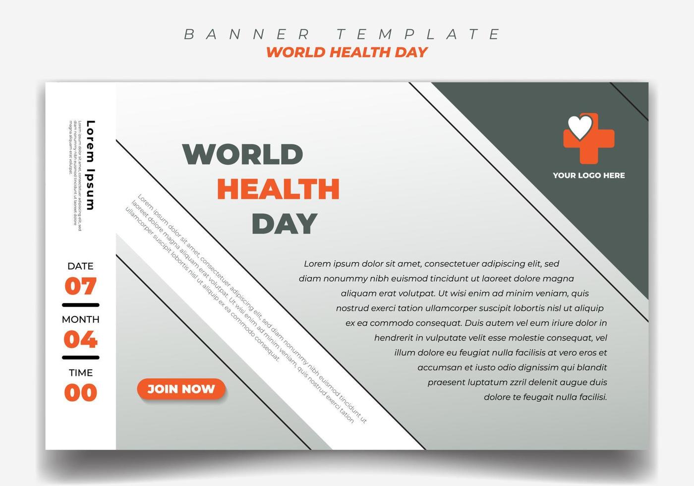 modèle de journée mondiale de la santé pour bannière de médias sociaux avec une couleur blanche, verte et orange sur fond de paysage avec un design élégant. vecteur