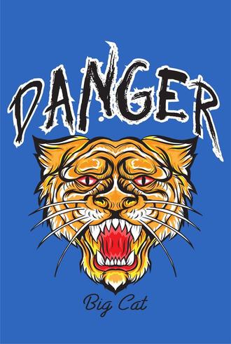 Slogan de danger avec tête de tigre vecteur