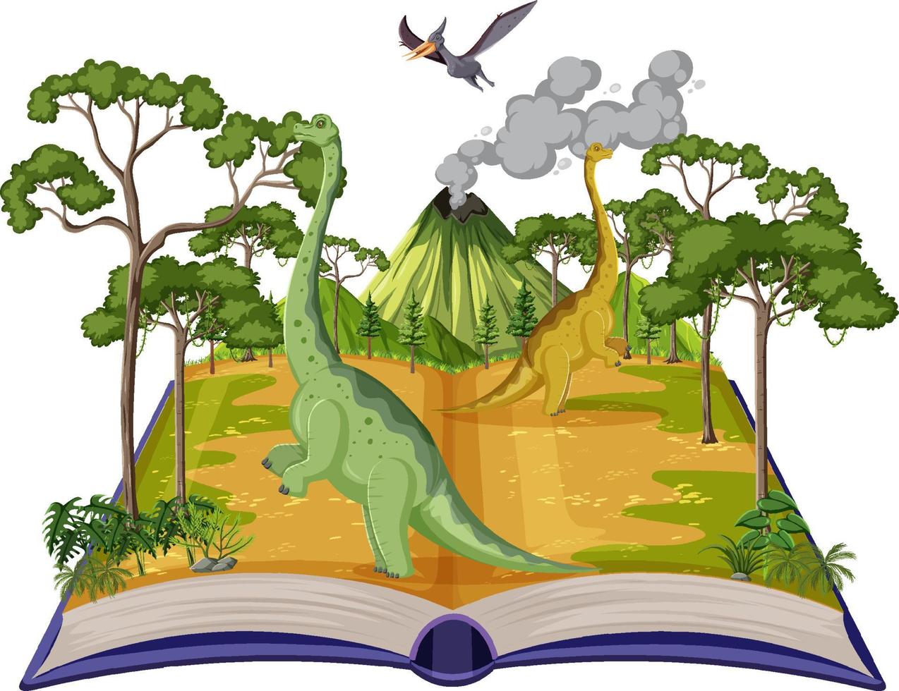 livre avec scène de brachiosaurus en forêt vecteur