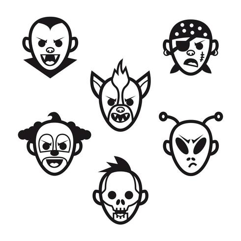 Ensemble d&#39;icônes de têtes de monstres vecteur