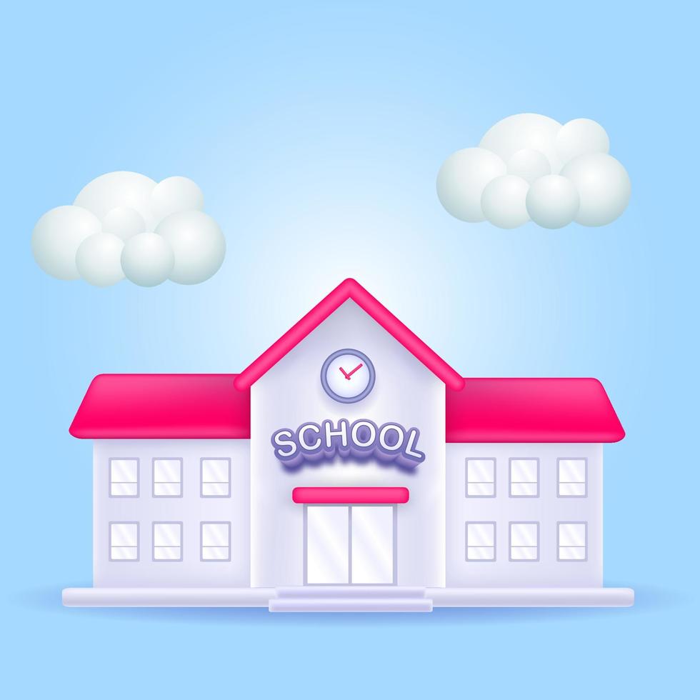 bâtiment scolaire. icône de dessin animé de style 3d. vecteur