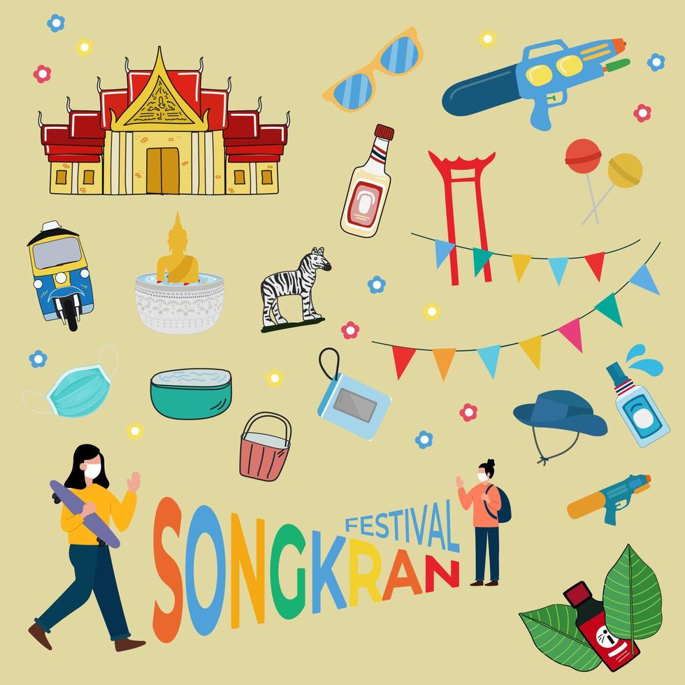 le festival songkran 2022 est le nouvel an thaïlandais traditionnel. concept avril incroyable en thaïlande vecteur