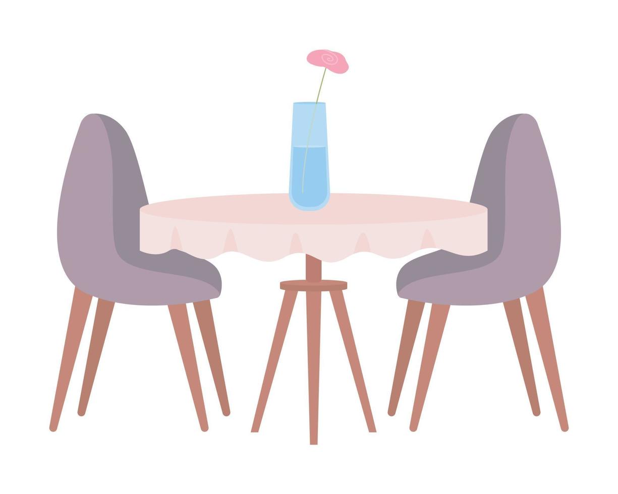 table avec nappe et chaises objet vectoriel couleur semi-plat