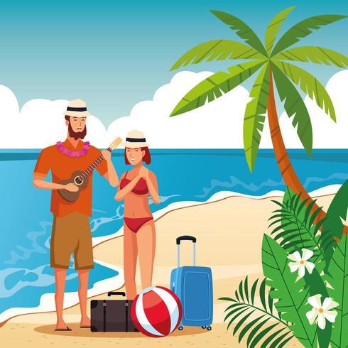 Couple d&#39;été dans la bande dessinée de la plage vecteur