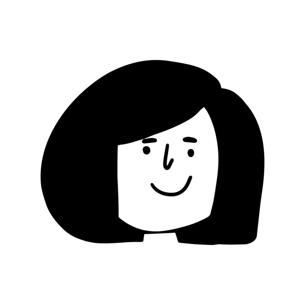 portrait d'une femme souriante exprimant sa faveur. bonne humeur. personnage féminin joyeux en style cartoon. heureux visage de personne positive avec le sourire. icône de fille en dessin au trait, conception de doodle. vecteur