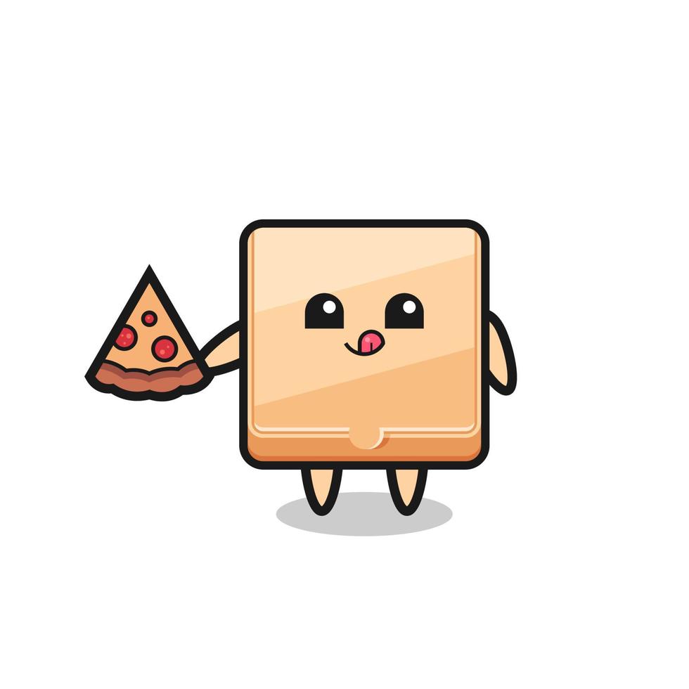 dessin animé mignon boîte à pizza manger de la pizza vecteur