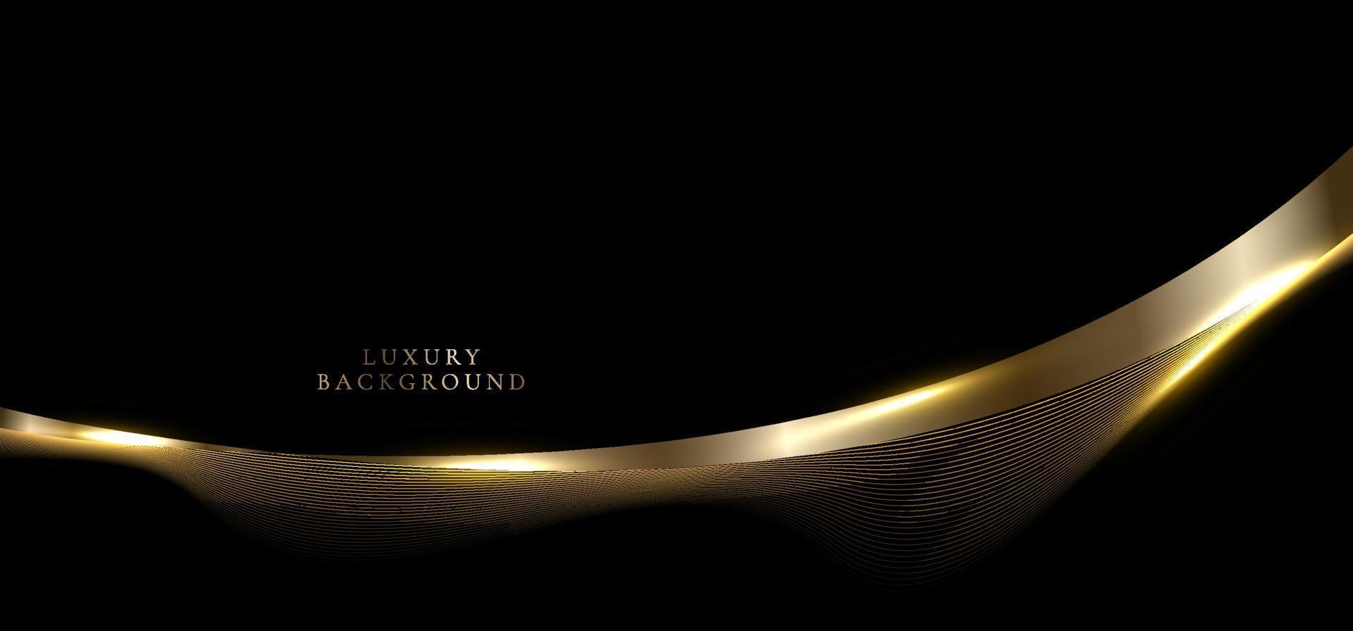 conception de modèle de bannière de luxe moderne lignes de vague dorée brillantes sur fond noir vecteur