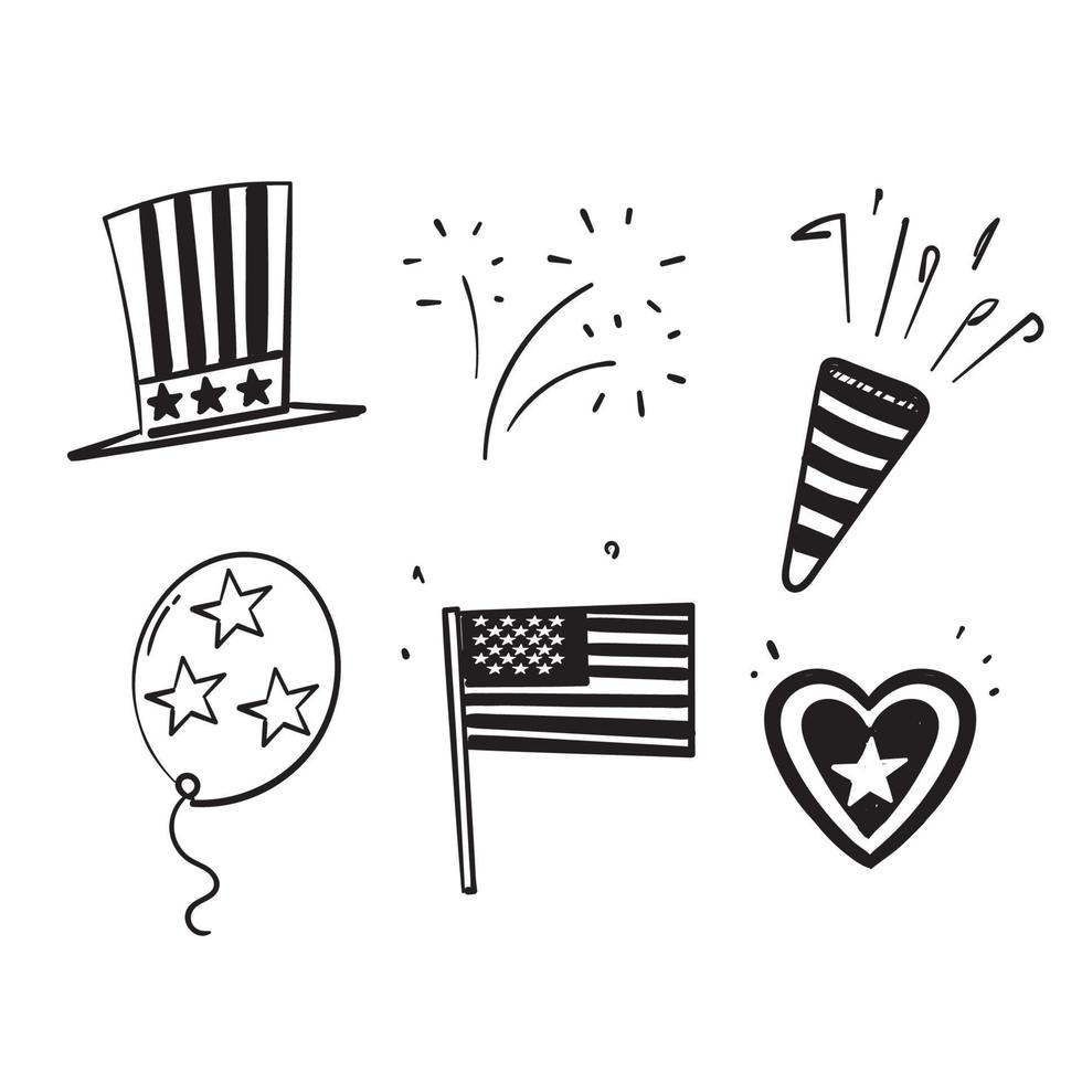 doodle dessiné à la main symbole du 4 juillet pour l'icône d'illustration de la fête de l'indépendance vecteur