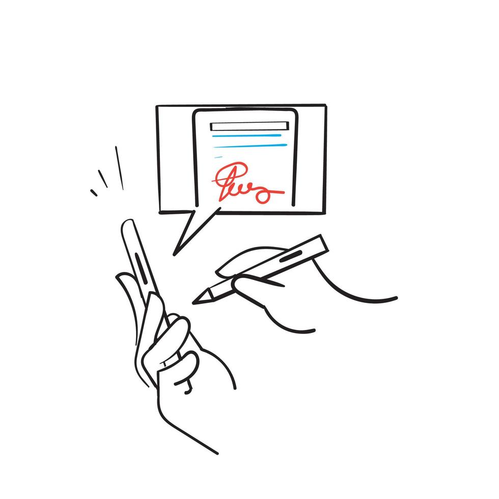 signature d'écriture de doodle dessinée à la main sur le symbole d'illustration mobile pour l'icône de signature numérique vecteur