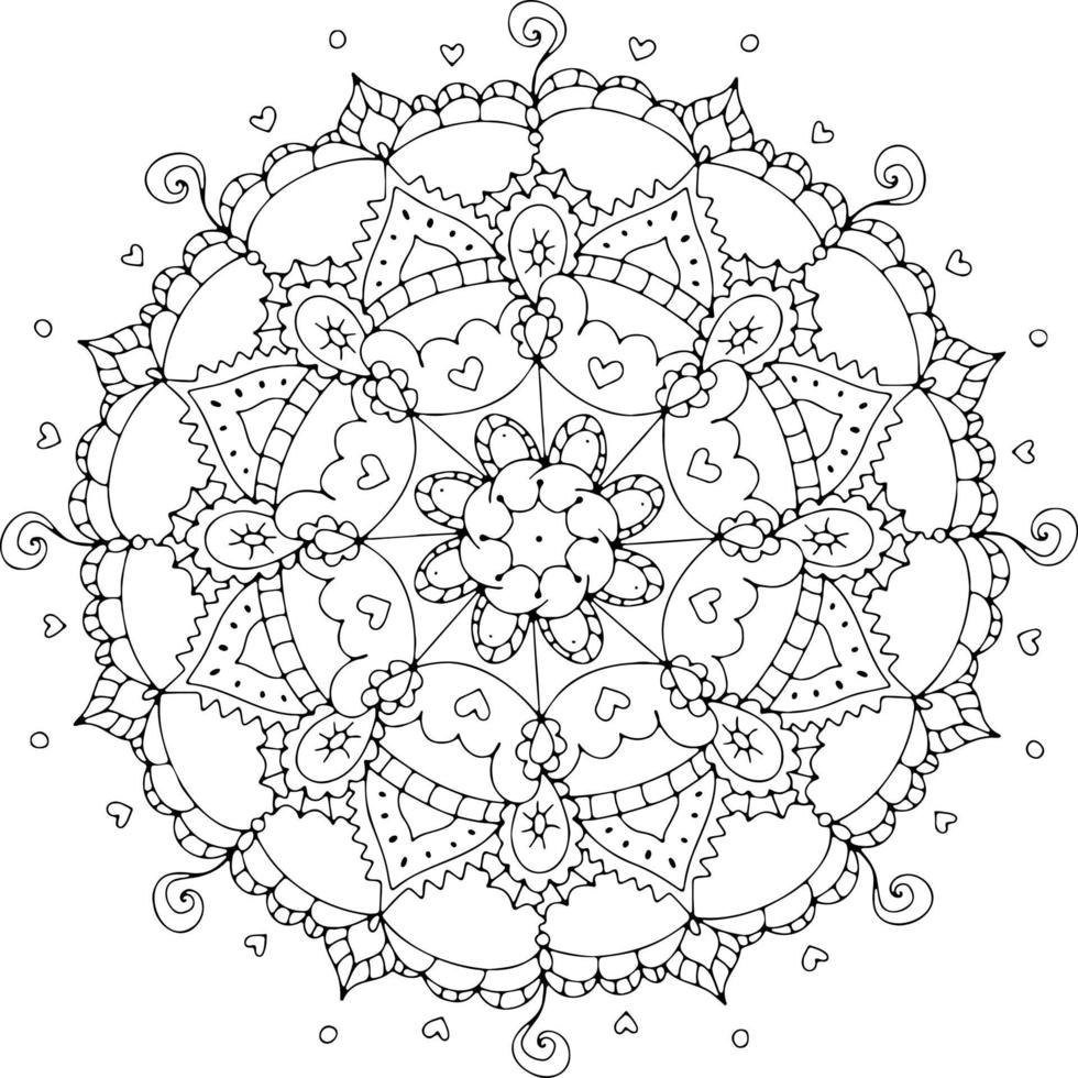 motif circulaire en forme de mandala pour henné, mehndi, tatouage, décoration. ornement décoratif dans un style oriental ethnique. page de livre de coloriage. vecteur