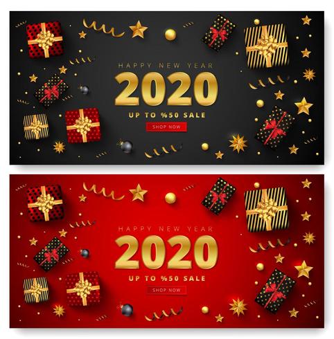 Joyeux nouvel an 2020 vente bannière Set vecteur