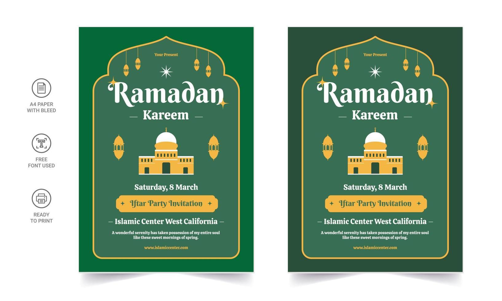 dépliant de ramadan kareem. ramadan kareem ensemble d'affiches ou de conception d'invitations. carte de voeux rétro décorative ou conception de mise en page d'invitation vecteur