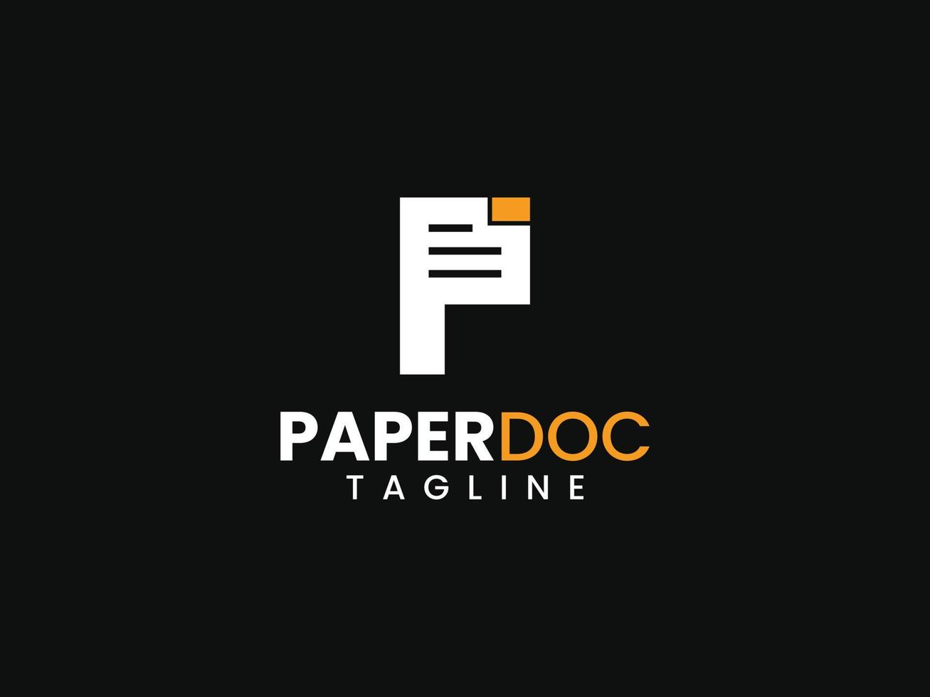 modèle de logo de document papier, lettre p et concept de document vecteur