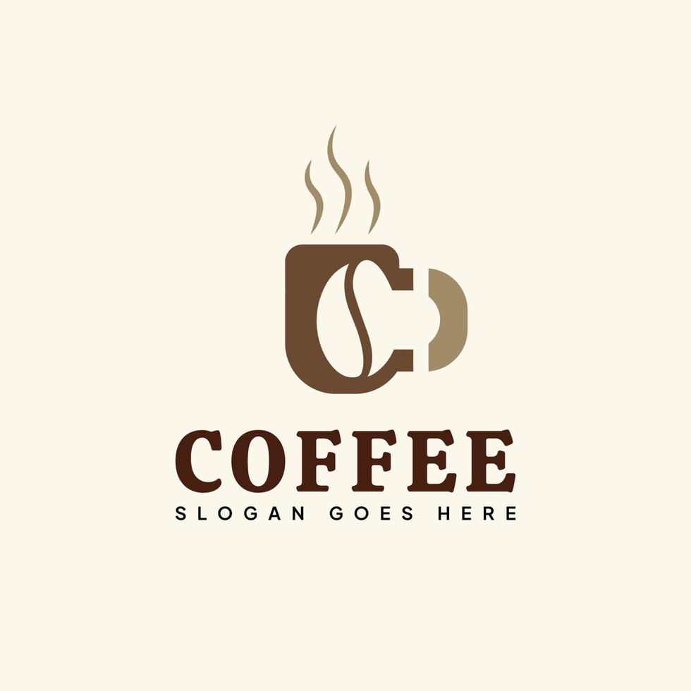 logo de café lettre c, forme de tasse et de grain de café vecteur