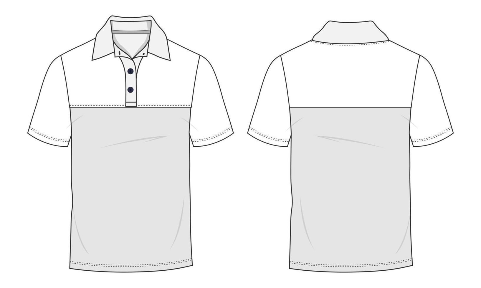 modèle d'illustration vectorielle de polo vue avant et arrière. vêtements polo t-shirt mock up cad. vecteur