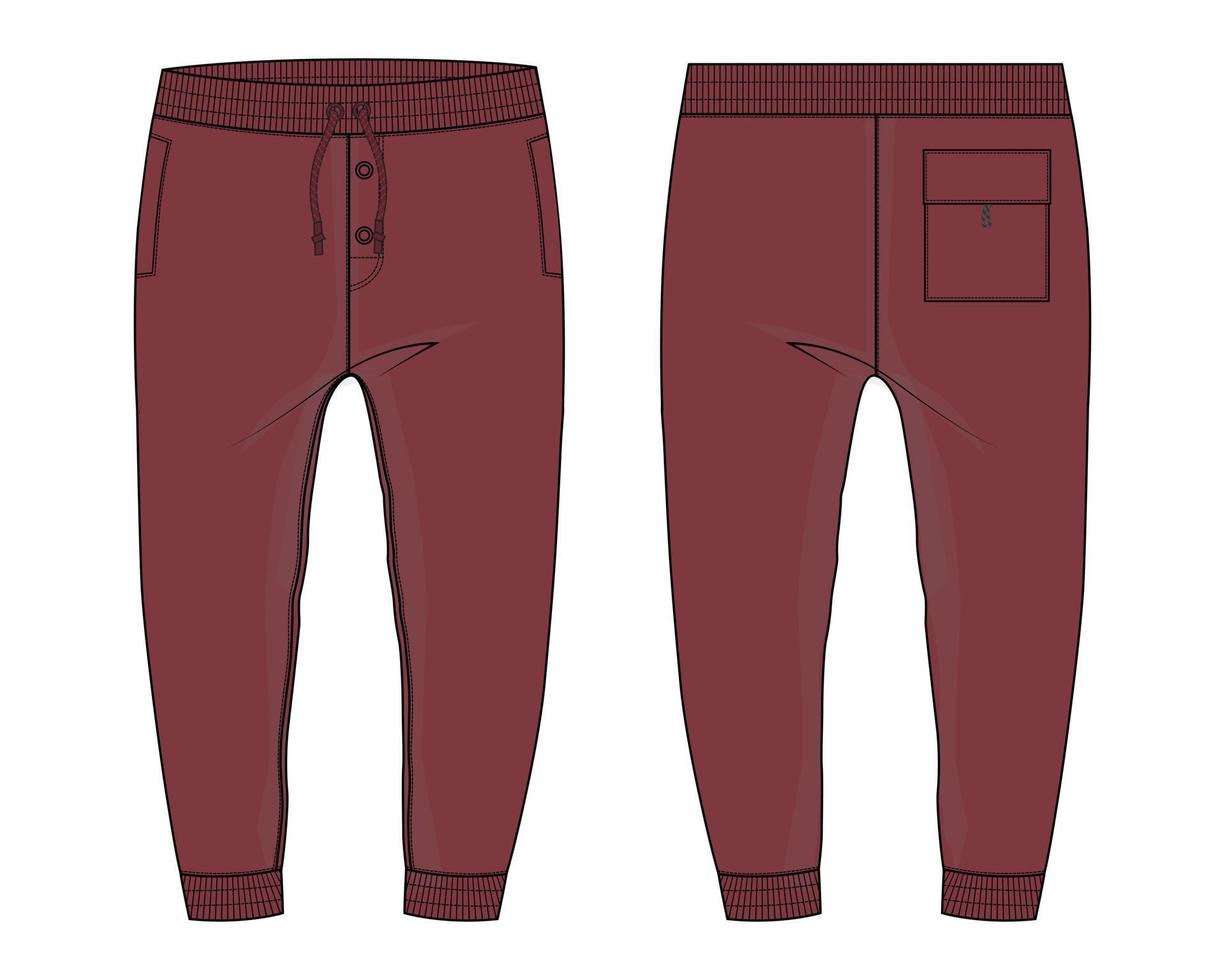 pantalons de survêtement illustration vectorielle modèle de couleur rouge vues avant et arrière isolées sur fond blanc. vecteur