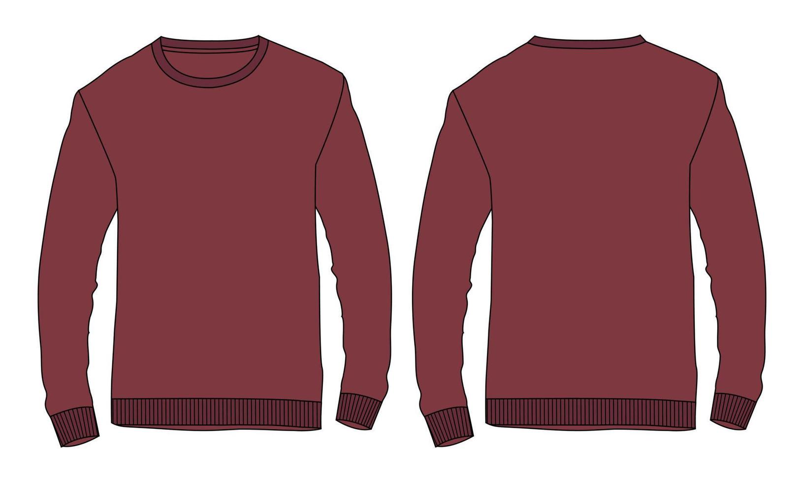 sweat-shirt à manches longues à col rond mode globale croquis plats modèle de vecteur de dessin technique pour hommes. conception de robe de vêtements couleur rouge maquette illustration cad.