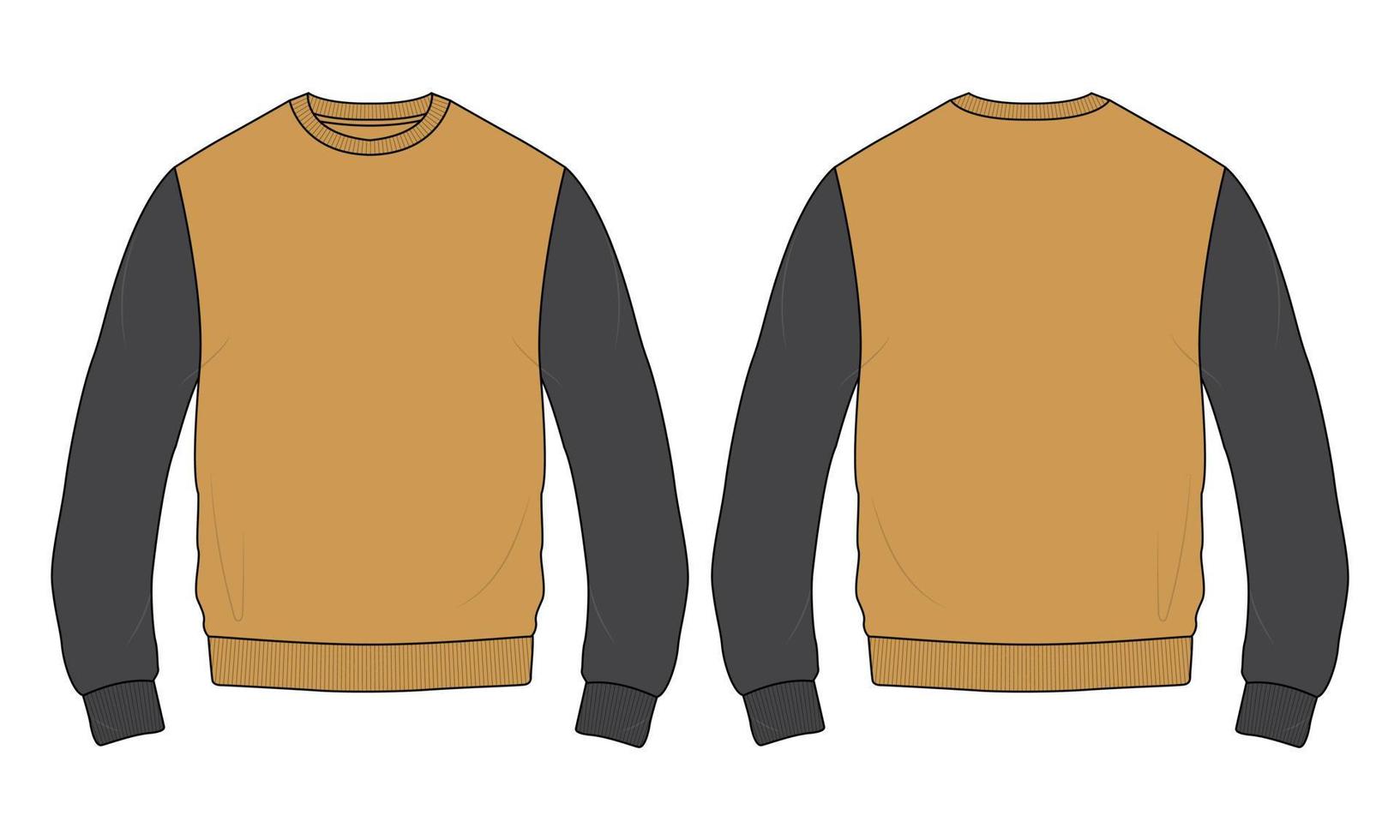 modèle d'illustration vectorielle de sweat-shirt à manches longues bicolore vues avant et arrière. vecteur