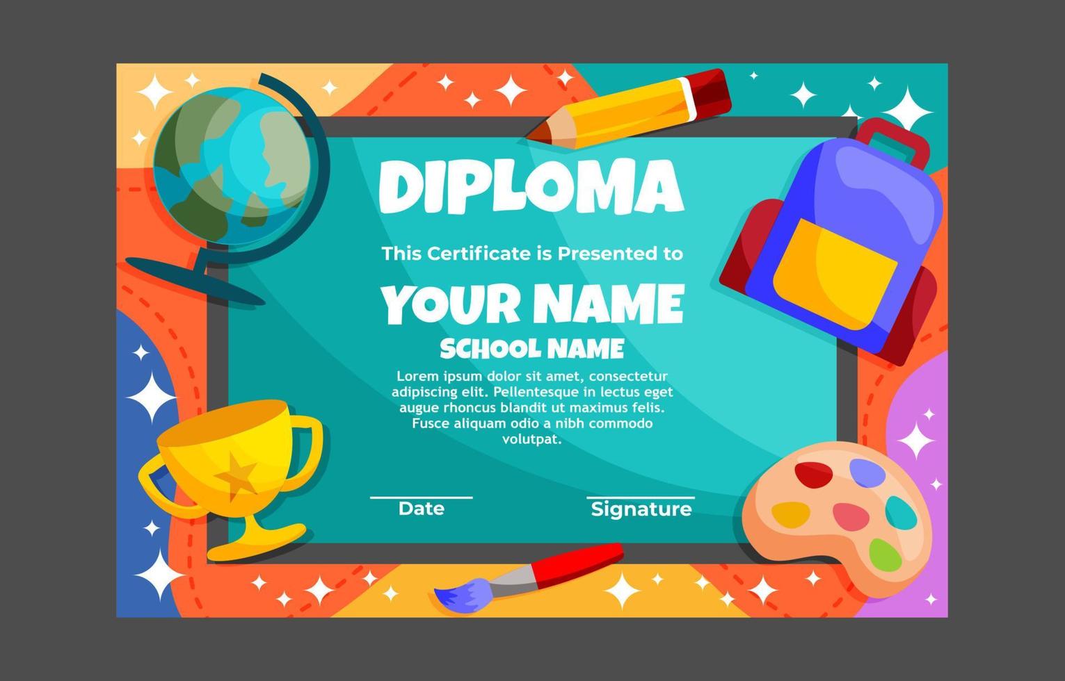 modèle de certificat de diplôme de maternelle vecteur