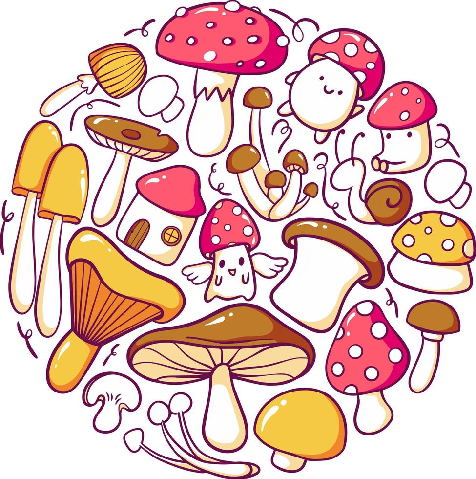 pack de doodle élément champignon vecteur