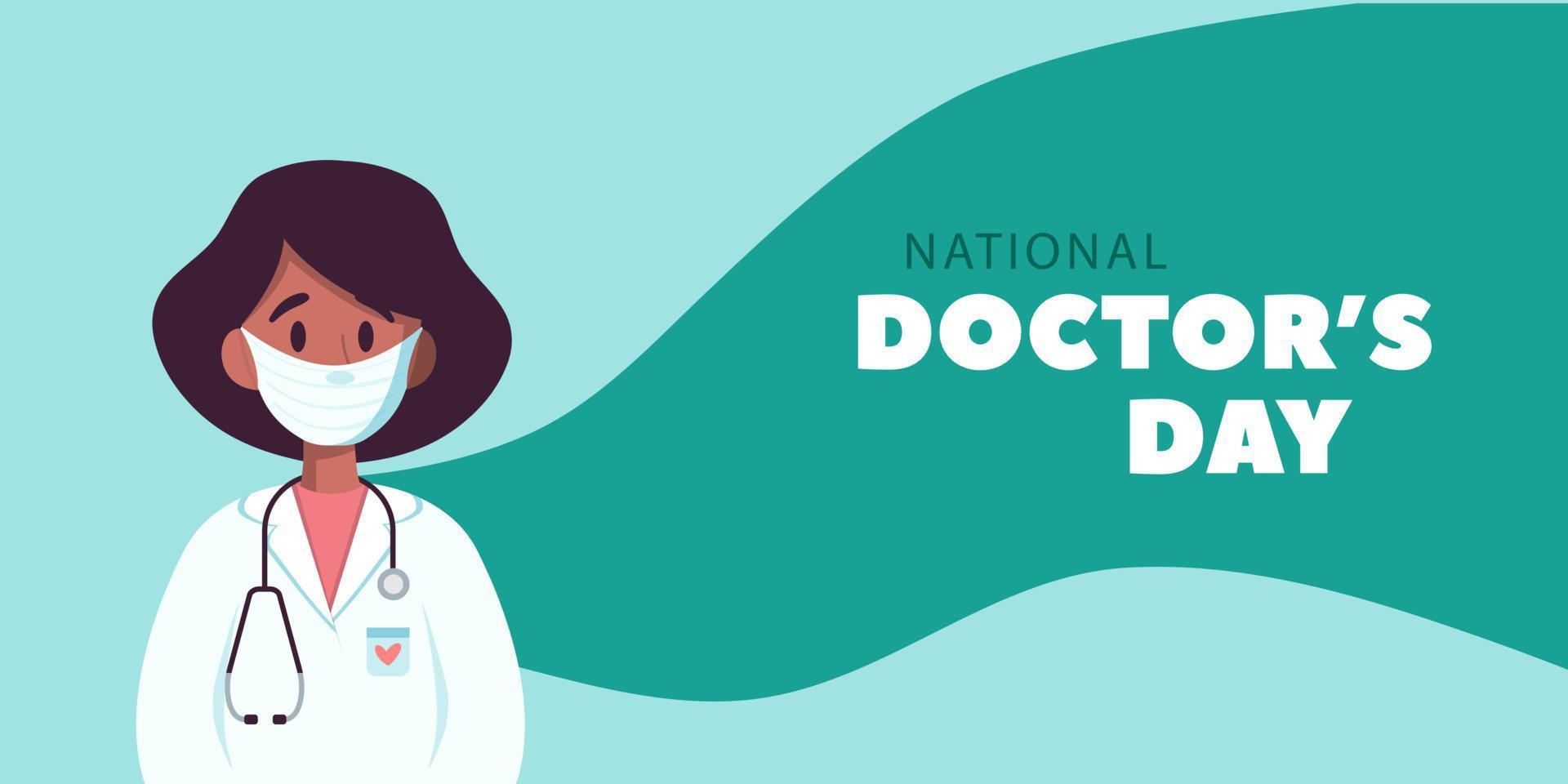 concept de conception de la journée nationale du médecin heureux. illustration vectorielle plane. médecin avec stétoscope et illustration de cape de héros. vecteur