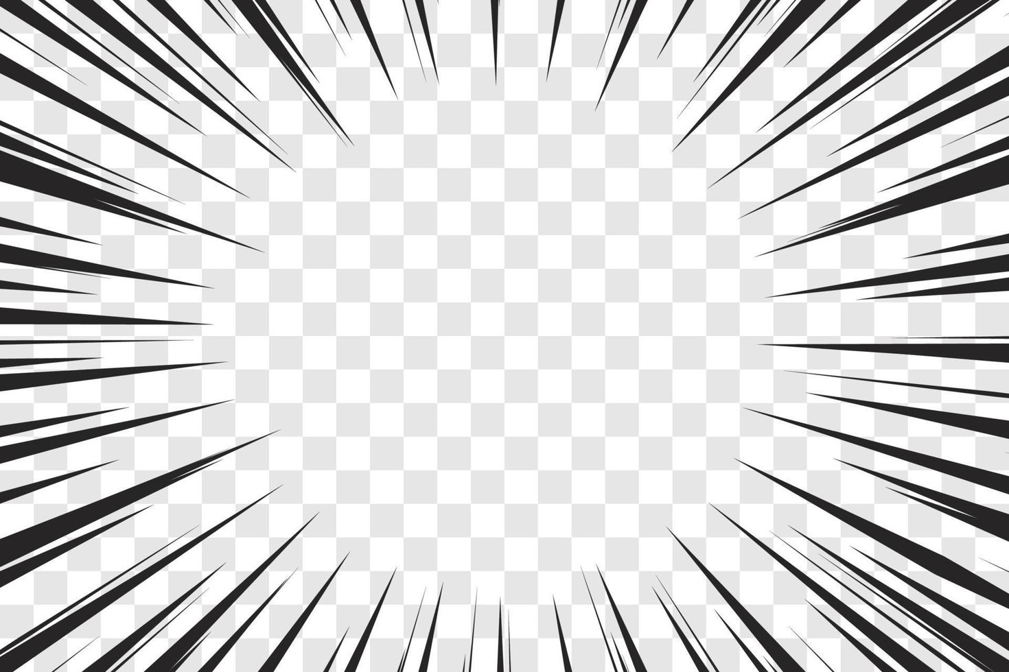 manga action cadre vitesse lignes simples mouvement lignes radiales isolé sur fond transparent abstrait explosif modèle bannière noir et blanc monochrome vecteur rétro illustration élément de bande dessinée