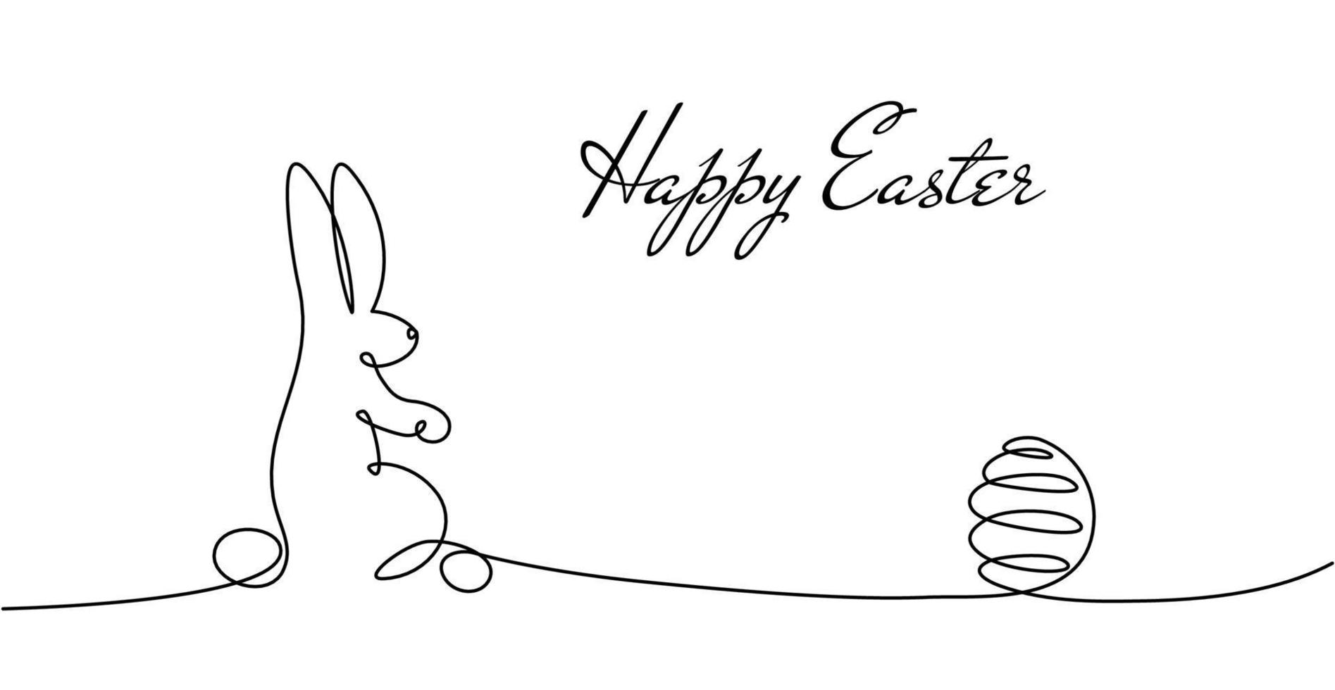 lapin de pâques continu un dessin au trait lapin contour minimaliste illustration pour le printemps design concept carte style art en ligne avec lapin noir et blanc vecteur