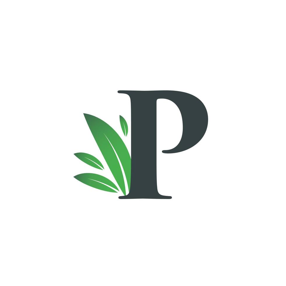 lettre initiale p logo feuille vecteur